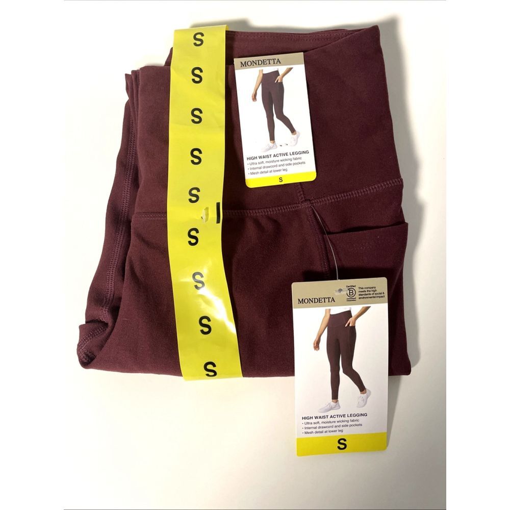 Mondetta Women's High Waisted Active Legging Red Pants Sz Small Pocket Yoga NWT - Picture 4 of 5
